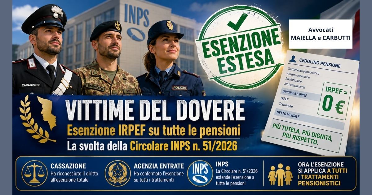 Vittime del Dovere: esenzione IRPEF su tutte le pensioni — la svolta della Circolare INPS n. 51/2026